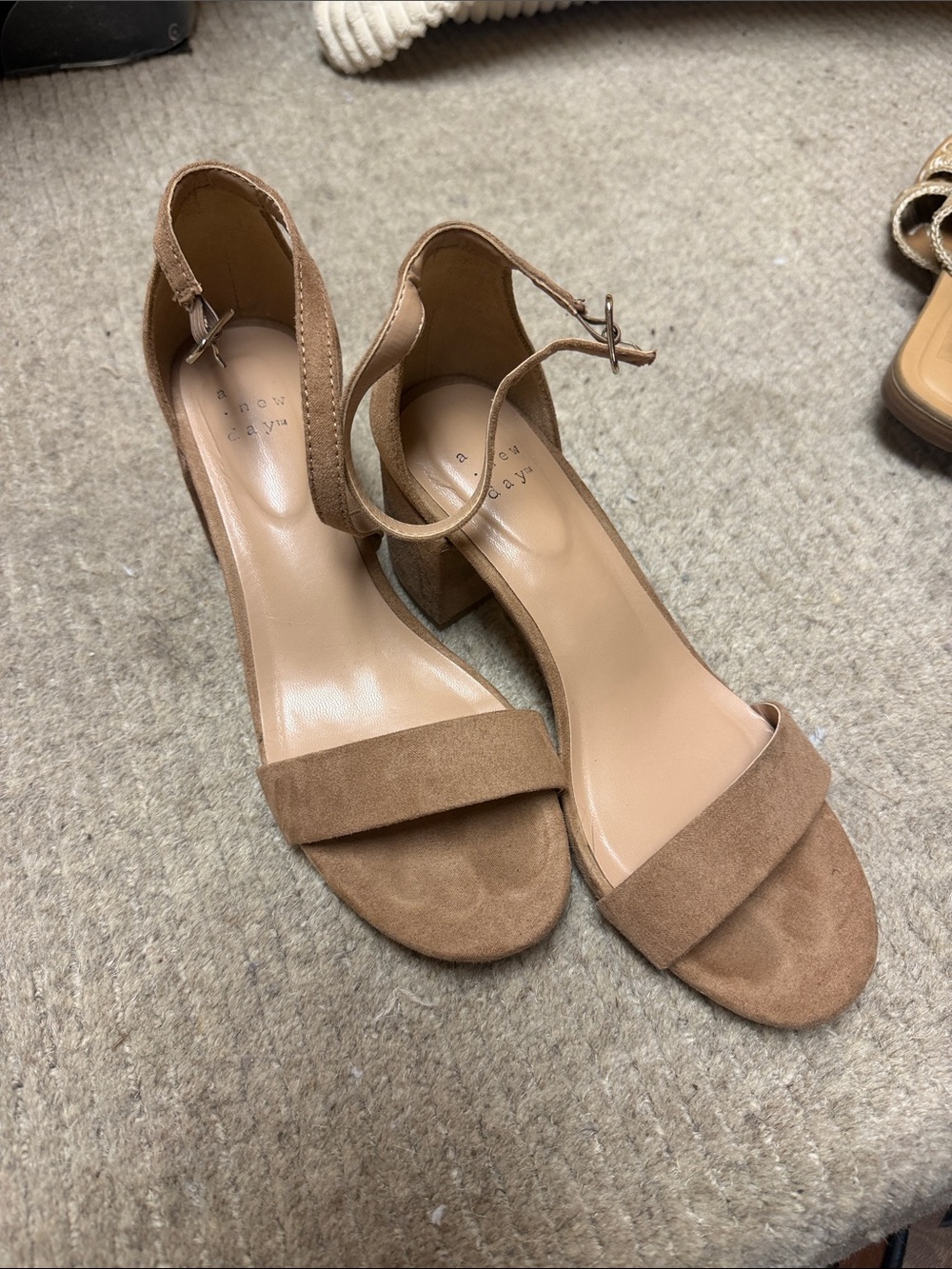 a new day Tan Suede Ankle-Strap Block Heel Sandals